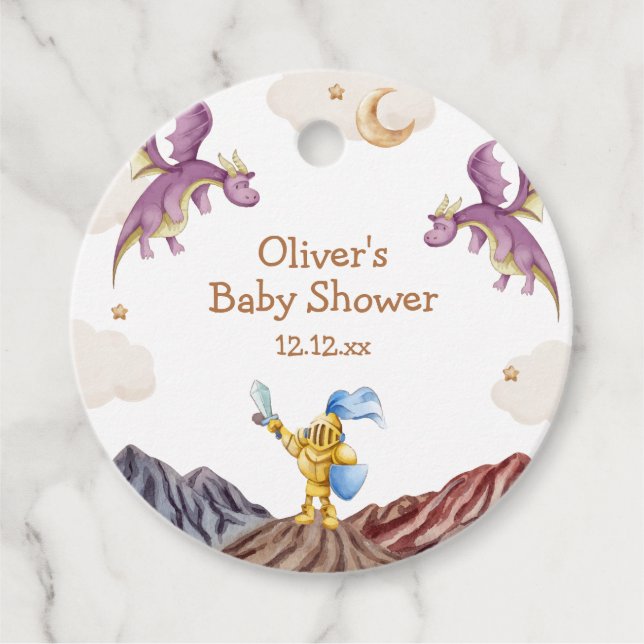 Oh Baby Medieval Fairytale Dragon Boy Shower Gåvor Etiketter (Framsida)