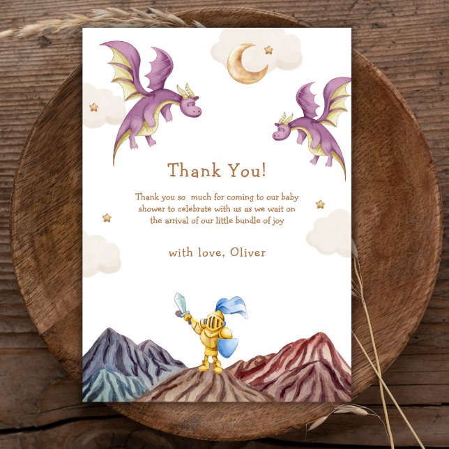 Oh Baby Medieval Fairytale Dragon Boy Shower Tack Kort (Oh Baby Medieval Fairytale Dragon Boy Baby Shower Thank You Card)