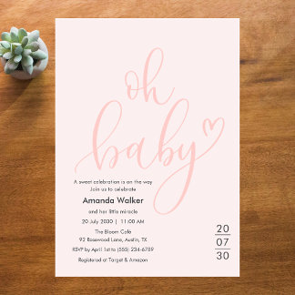 Oh Baby! Minimal Elegant Pink Script Baby Shower Inbjudningar