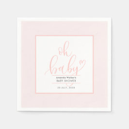 Oh Baby Minimal Elegant Pink Script Baby Shower  Pappersservett