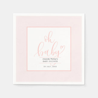 Oh Baby Minimal Elegant Pink Script Baby Shower Pappersservett