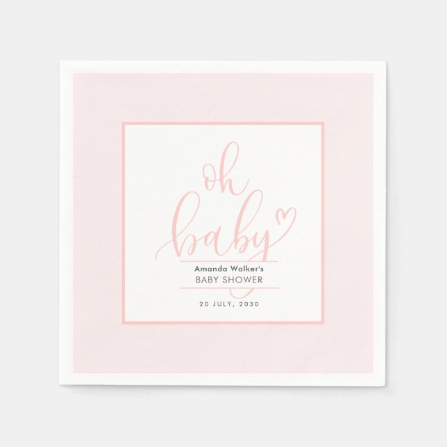 Oh Baby Minimal Elegant Pink Script Baby Shower  Pappersservett (Framsidan)