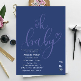 Oh Baby! Minimal Typography Blue Baby Shower  Inbjudningar