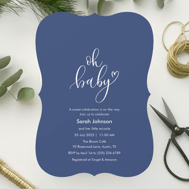 Oh Baby! Minimal Typography Blue Baby Shower Inbjudningar (Oh Baby! Minimal Typography Blue Baby Shower Invitation)