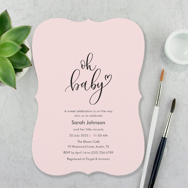 Oh Baby! Minimal Typography Pink Baby Shower Inbjudningar (Oh Baby! Minimal Typography Pink Baby Shower Invitation)