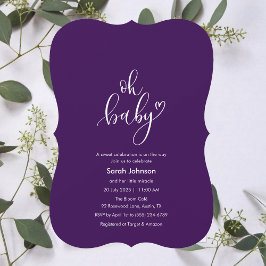 Oh Baby! Minimal Typography Purple Baby Shower Inbjudningar