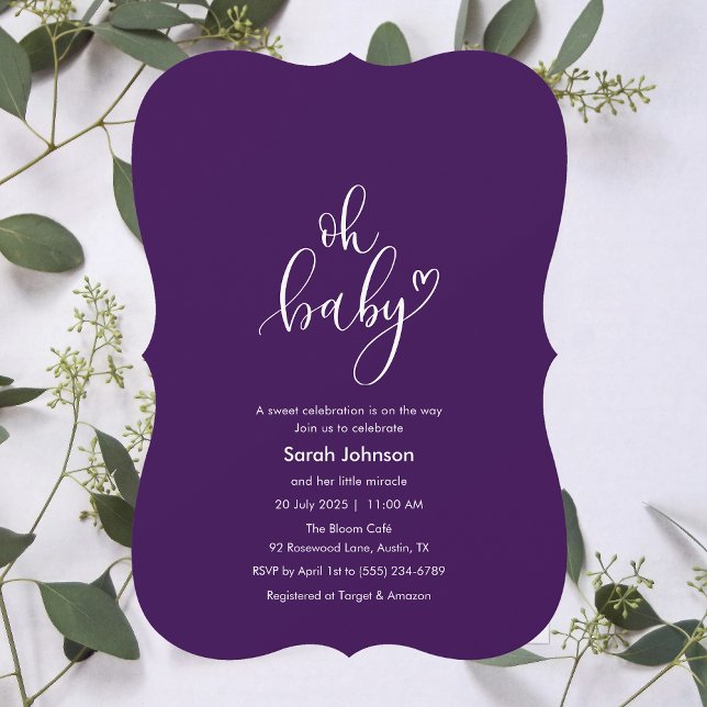 Oh Baby! Minimal Typography Purple Baby Shower Inbjudningar (Oh Baby! Minimal Typography Purple Baby Shower Invitation)