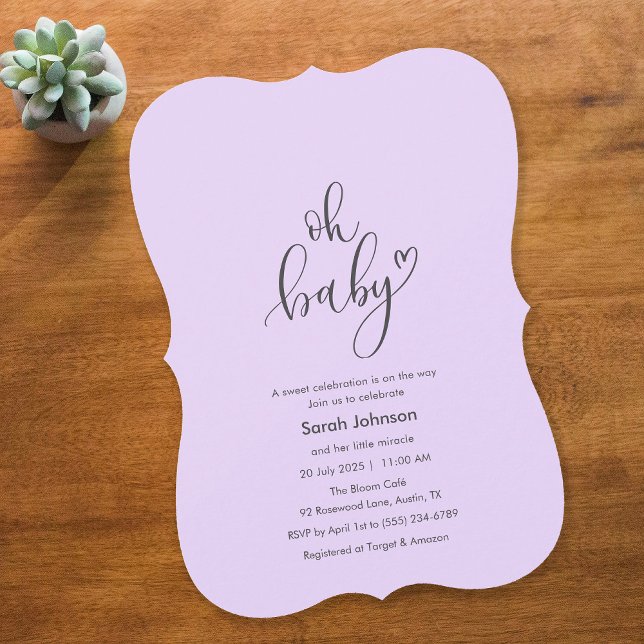 Oh Baby! Minimal Typography Purple Baby Shower Inbjudningar (Oh Baby! Minimal Typography Purple Baby Shower Invitation)