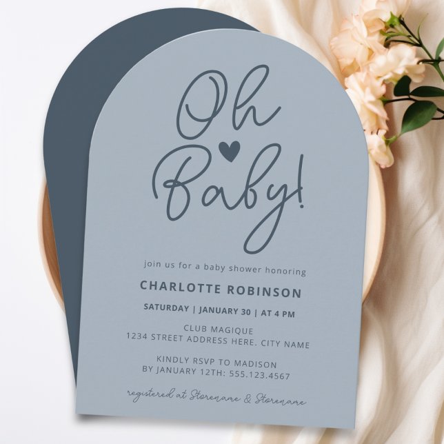 Oh Baby minimalist Arch Dusty Blue Boy Shower Inbjudningar (Skapare uppladdad)