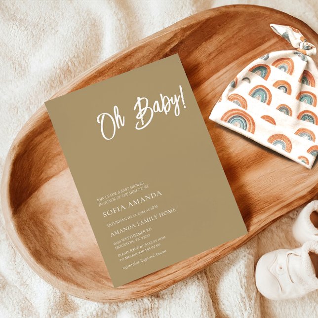 Oh Baby minimalist Brown Light Baby Shower Inbjudningar (Skapare uppladdad)