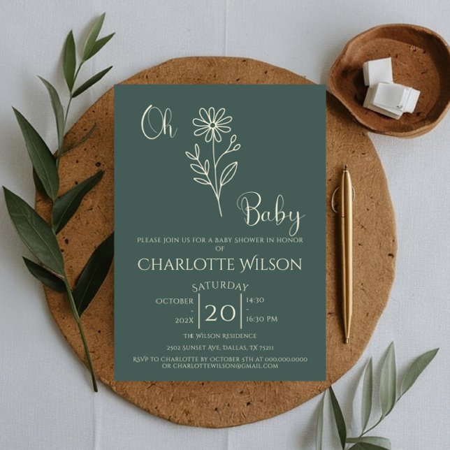 Oh Baby Minimalist Wildflower Baby Shower Inbjudningar (Skapare uppladdad)