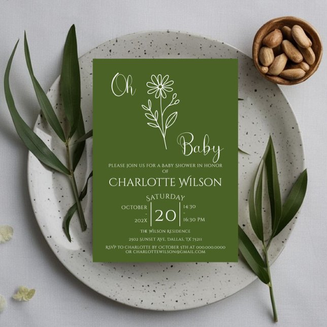 Oh Baby Minimalist Wildflower Baby Shower Inbjudningar (Skapare uppladdad)