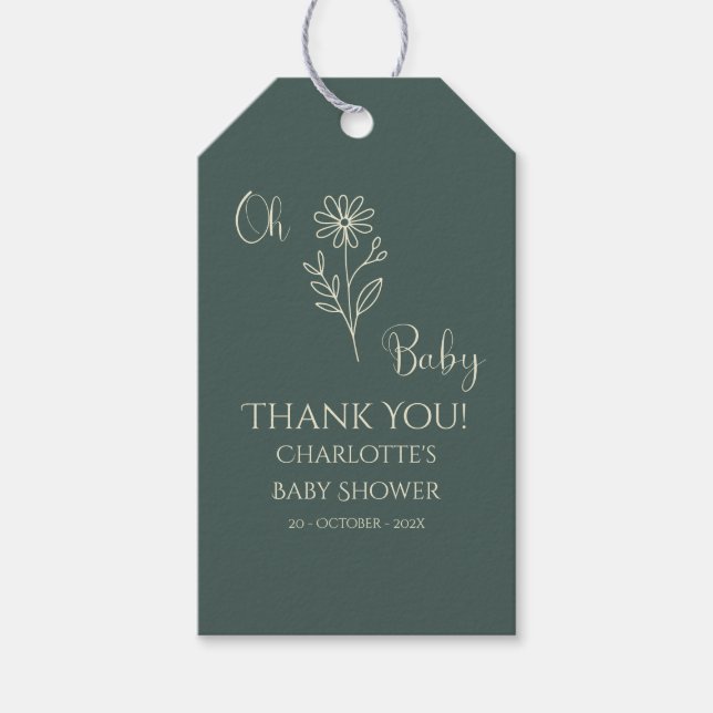 Oh Baby Minimalist Wildflower Baby Shower Presentetikett (Framsidan)