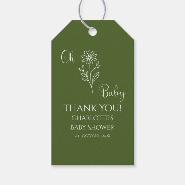 Oh Baby Minimalist Wildflower Baby Shower Presentetikett (Framsidan)