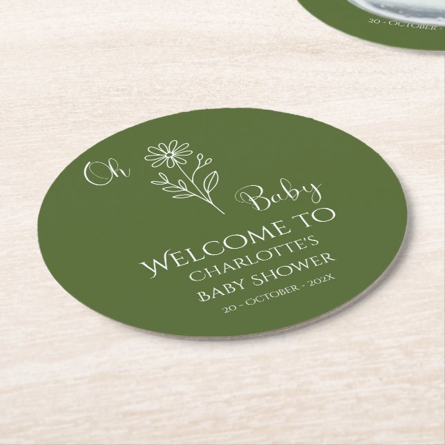 Oh Baby Minimalist Wildflower Baby Shower Underlägg Papper Rund (Vinklad)
