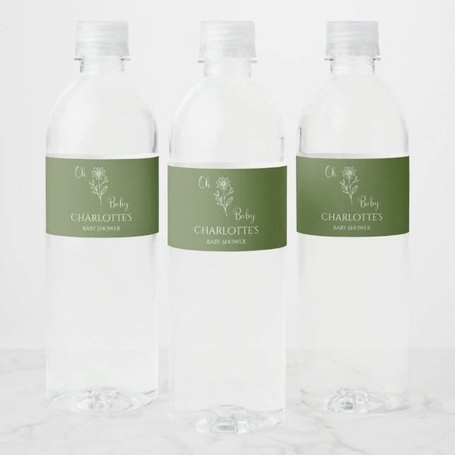 Oh Baby Minimalist Wildflower Baby Shower Vattenflaska Etikett (Flaskor)