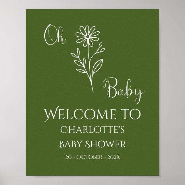 Oh Baby Minimalist Wildflower Baby Shower Welcome Poster (Framsidan)