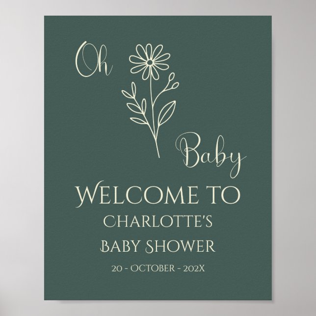 Oh Baby Minimalist Wildflower Baby Shower Welcome Poster (Framsidan)