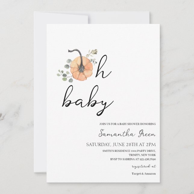 Oh Baby minimalistisk babyutlösarinbjudan till Pum Inbjudningar (Framsida)