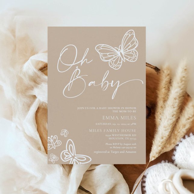 Oh Baby minimalistisk Neutralt Baby Shower-inbjuda Inbjudningar (Skapare uppladdad)