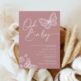 Oh Baby minimalistisk Rosa Baby Shower-inbjudan Inbjudningar
