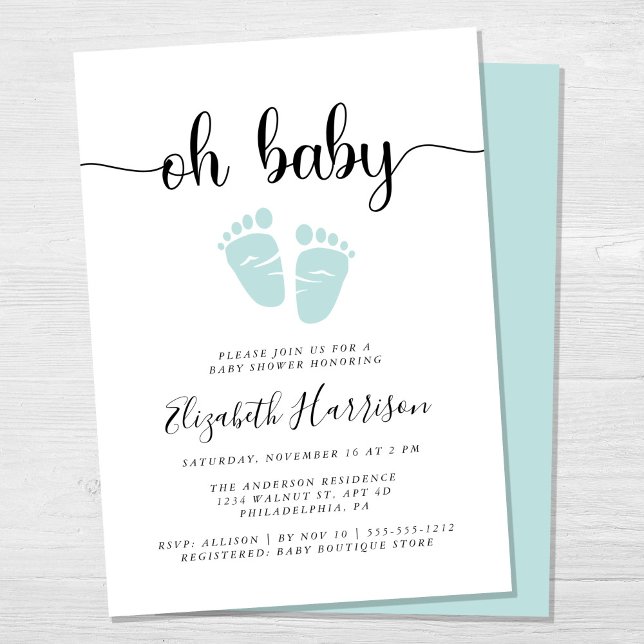 Oh Baby Mint Grönt Baby Shower Inbjudningar (Skapare uppladdad)
