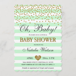 Oh Baby Mint Grönt Guld Gender Neutral Baby Shower Inbjudningar