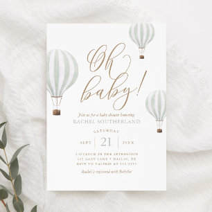 Oh Baby Mint Grönt Luftballong Baby Shower Inbjudningar