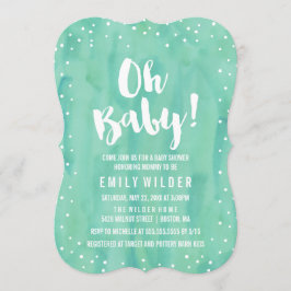 Oh Baby Mint Grönt Watercolor Baby Shower Inbjudningar