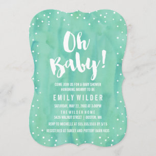 Oh Baby Mint Grönt Watercolor Baby Shower Inbjudningar
