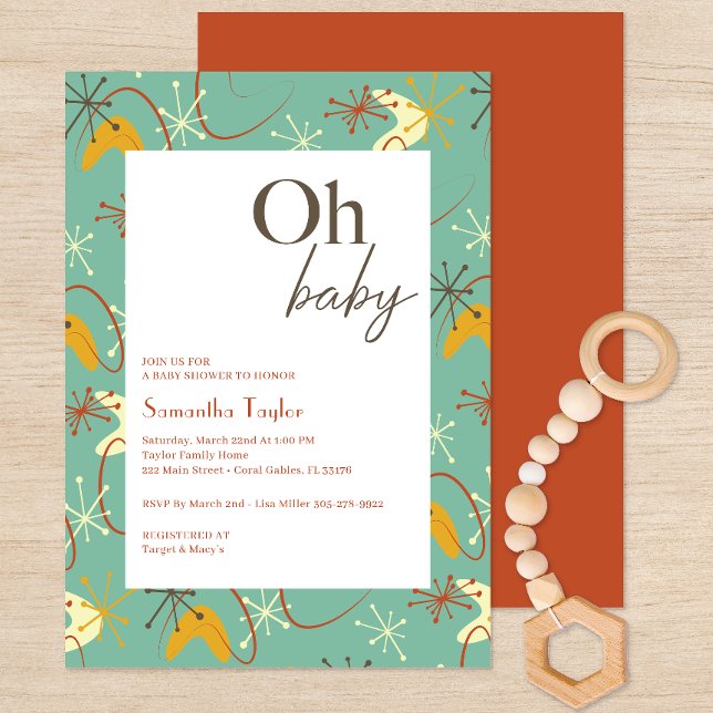 "Oh Baby" Modern babystölder i mitten av århundrad Inbjudningar (Oh Baby Mid Century Modern Baby Shower Invite)
