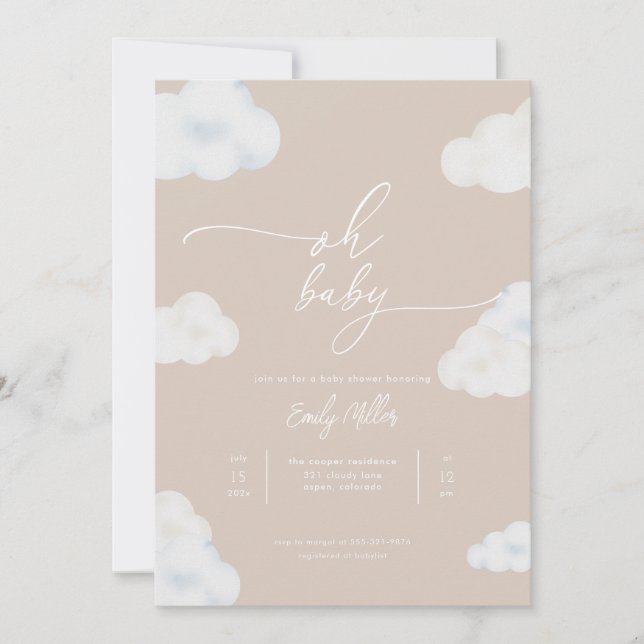 Oh Baby Modern Beige Cloud Baby Shower-inbjudan Inbjudningar (Framsida)