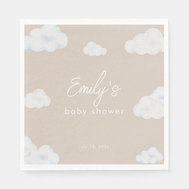 Oh Baby Modern Beige Cloud Baby Shower Napkin Pappersservett (Framsidan)
