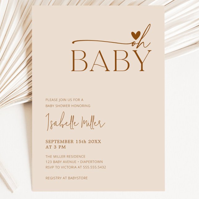 Oh Baby Modern Beige Gender Neutral Baby Shower Inbjudningar (Oh Baby Modern Beige Gender Neutral Baby Shower Invitation)