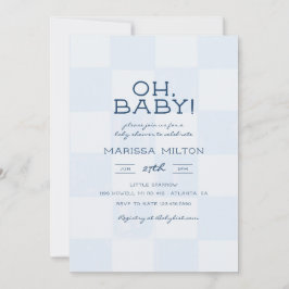 Oh Baby Modern Blå Rutig Barnkalas Inbjudningar