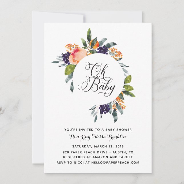 Oh Baby Modern Blommigt Baby Shower-inbjudan Inbjudningar (Framsida)