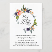 Oh Baby Modern Blommigt Baby Shower-inbjudan