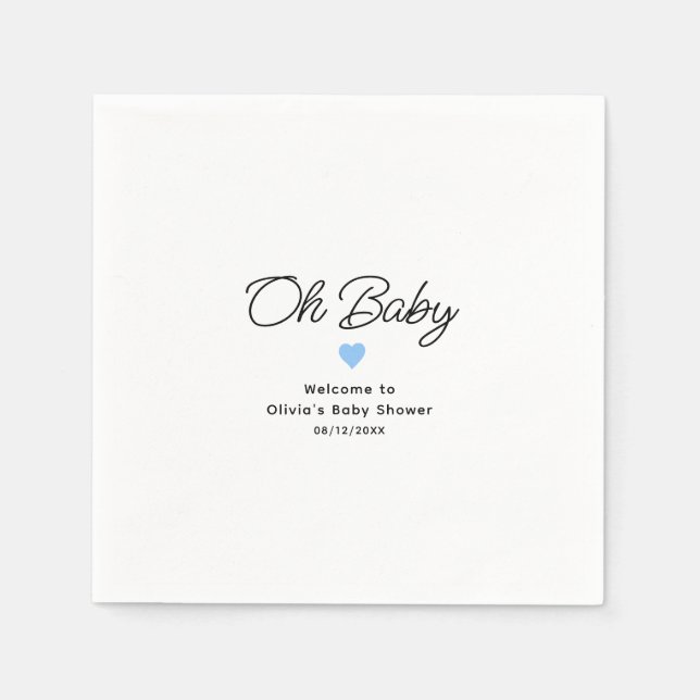 Oh Baby Modern Blue Baby Shower Anpassningsbar Pappersservett (Framsidan)