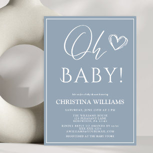 Oh Baby Modern Blue Baby Shower Inbjudningar