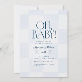 Oh Baby Modern Blue Checkered Baby Shower Inbjudningar