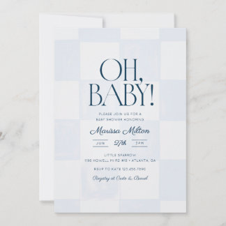 Oh Baby Modern Blue Checkered Baby Shower Inbjudningar