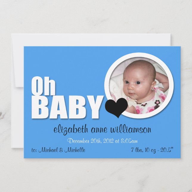 Oh Baby, Modern Blue Photo Birth Notice Meddelande (Framsida)