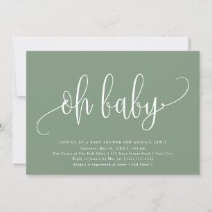 Oh Baby Modern Calligraphy Sage Grönt Baby Shower Inbjudningar