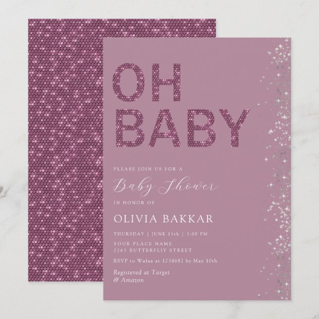 Oh Baby Modern Cute Lila Boho Girl Baby Shower Inbjudningar (Fram/baksida)