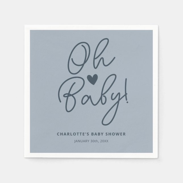 Oh Baby Modern Dusty Blue Boy Baby Shower Anpassni Pappersservett (Framsidan)