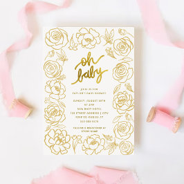 Oh Baby Modern Flowers Guld Girl Baby Shower Inbjudningar