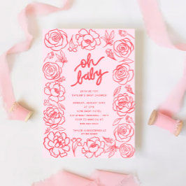 Oh Baby Modern Flowers Rosa Baby Shower Inbjudningar