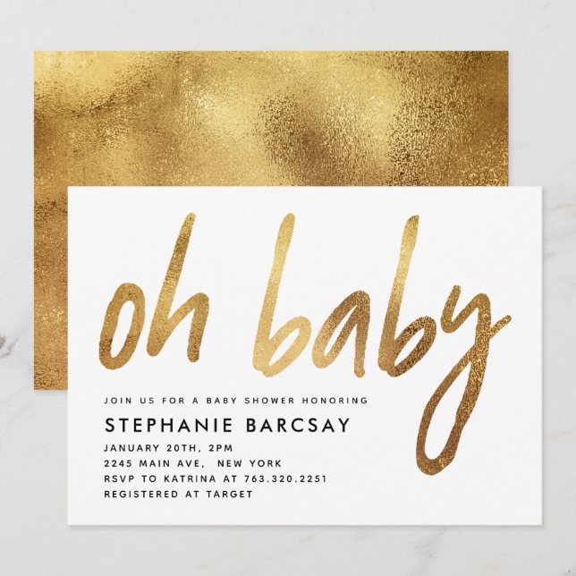 Oh Baby Modern Glam Gold Glitter Baby Shower Inbjudningar (Fram/baksida)