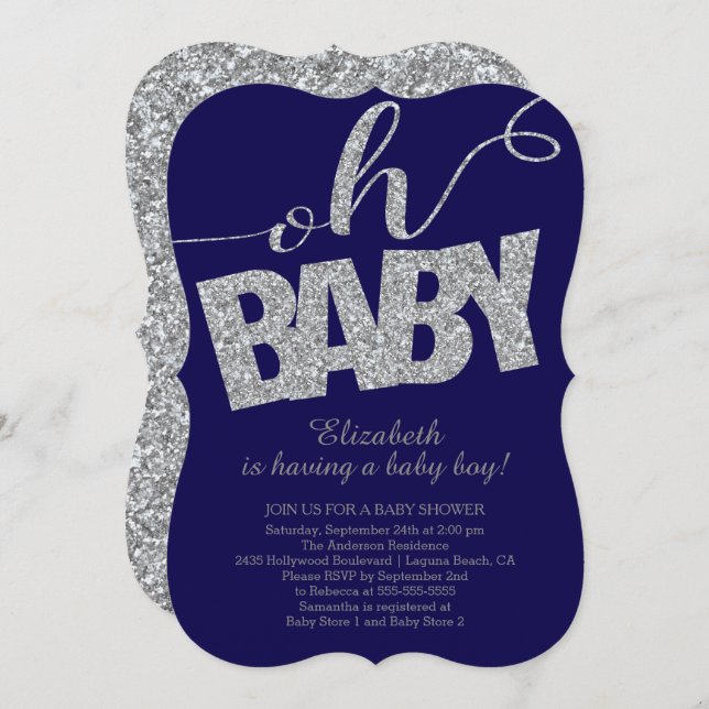 Oh Baby Modern Glitter Boys Baby Shower-inbjudan Inbjudningar (Fram/baksida)