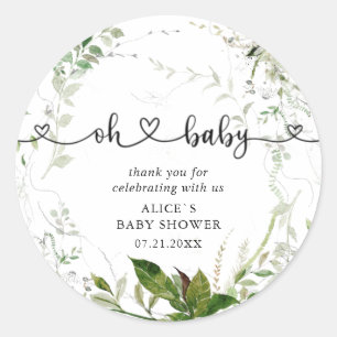 Oh Baby Modern Grey Lövs Baby Shower Classic Runt Klistermärke